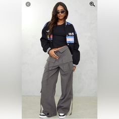 On Trend Cargo Pants With Peached Pocket Details. Fast Shipping Light Gray Cargo Pants, Grey Cargo Pants Outfit, Cargo Pants Women Outfit, Cargo Pants Outfit Women, Pleather Leggings, Wide Leg Cargo Pants, Velvet Flare Pants, Grey Cargo Pants, Hem Leggings