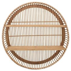 a round bamboo shelf with shelves on it