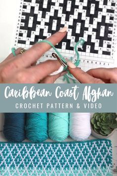 the crochet pattern and video shows how to make an afghan with yarn in different colors