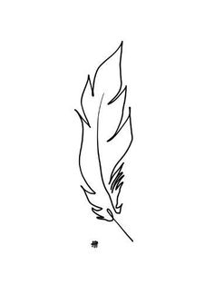 a black and white drawing of a feather