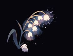 a bunch of flowers that are sitting in the dark with some light up petals on them