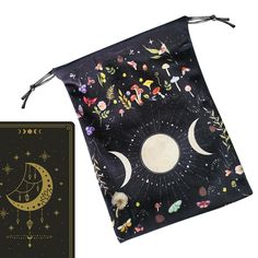 an image of a book with the moon and stars on it next to a black cover