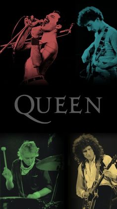 the queen band with their name on it's back and three different color images