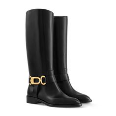 LOUIS VUITTON® - Westside Flat High Boot - Black Flat High Boots, Chloe 2024, Heart Shoes, Model Features, Cute Nike Shoes, Louis Vuitton Boots, Louis Vuitton Official, White Boots, Equestrian Style