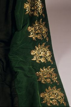 We have recently received a few inquiries about this beautiful dress and court train and while editing the photos, I decided to share them with the public in a blog post. This evening dress is of i… Court Dresses, Gold Embroidery, Embroidery Suits, Indian Designer Wear