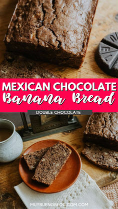 mexican chocolate banana bread on a wooden table