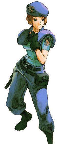 a drawing of a female police officer with her arms crossed and one hand on her hip