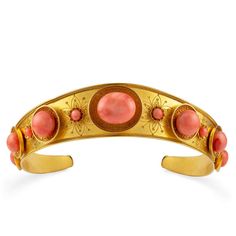 For Sale on 1stDibs - An archaeological-revival coral and gold Spartan diadem, in the form of a gold band with seven concave discs each set with a cabochon coral, alternating Gold Diadem, Historical Accessories, Antic Jewellery, Roman Jewelry, Sweet Accessories, Gold Tiara, Diamond Tiara, Coral Stone, Coral And Gold