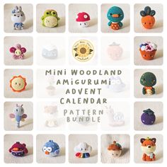 the mini woodland amigurmi calendar is made with crochet and knitted yarns