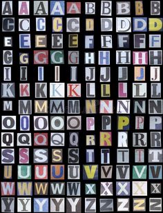 the alphabet is made up of different letters and numbers, all in various colors on a black background