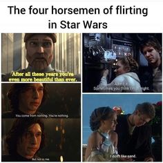 the four horsemen of flying in star wars are shown with captions from each movie