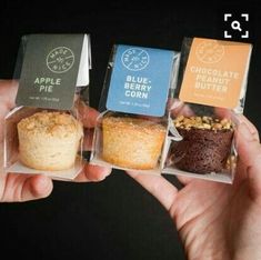 four different types of baked goods in small packages