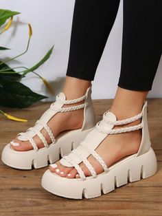 Women Braided Detail Sandals, Vacation Summer Ankle Strap Wedge Sandals | SHEIN USA Sandals Vacation, Sandals Shein, Ankle Strap Wedges, Strap Wedge, Fashion Online Shop, Online Fashion, Wedge Sandals, All Fashion, Men's Clothing