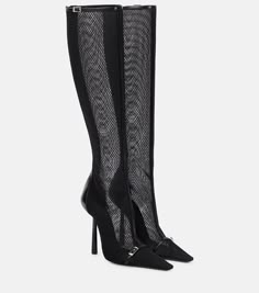 Oxalis mesh knee-high boots in black - Saint Laurent | Mytheresa Luxury Boots, Dr Shoes, Shoes Heels Classy, Heels Classy, Fancy Shoes, Aesthetic Shoes, Saint Laurent Shoes, Boys Boots, Long Boots