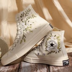 Custom Embroidered Wedding Sneakers, Wedding Flowers Embroidered Converse, Bridal Flowers Embroidered Sneakers, Personalized Bridal Sneaker Wedding Reception Shoes, Sneakers For Bride, Wedding Sneakers For Bride, Cute Converse Shoes, Bridal Converse, Reception Shoes, Converse Wedding Shoes, Embroidered Sneakers, Bridal Sneakers