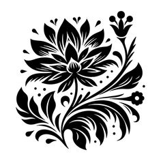 a black and white flower design on a white background