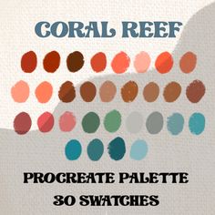 the swatches for coral reef's procreate palette are all different colors