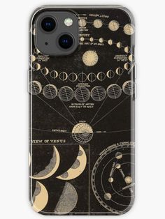 Astronomy Planets Vintage Scientific Illustration - Old Style Gold Black Cosmos Astrology Sky Map - Telescopic Moring Star Mercury Venus Eearth iPhone Case Planets Vintage, Astronomy Planets, Sky Map, Crystal Gems, Minimalist Wall Art, Astronomy