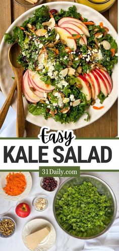 kale salad with apples and other ingredients on the side