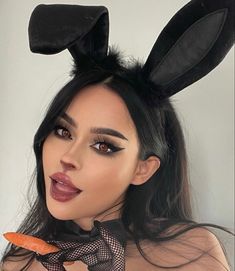 Rabbit Make Up Halloween, Black Bunny Halloween Makeup, Black Bunny Makeup Halloween, Black Rabbit Makeup, Black Bunny Costume Makeup, Killer Bunny Makeup