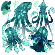 an octopus is standing in front of some blue and green letters that spell out the word sea