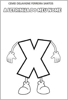 the letter x with hands and feet in front of it is outlined in black and white