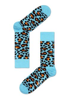 Happy Socks Cyan And Orange Leopard Socks Happy Socks Mens, Animal Print Socks, Nyc Clothes, Unique Socks, 40 Women, Sneakers And Socks, Orange Turquoise, Fun Socks