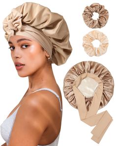 PRICES MAY VARY. 🌃【Adjustable Elastic Band Design】Satin bonnet have adjustable and stretchable head sizes. Women satin hair bonnet have 2.56 inches wide adjustable band two straps, making it able to fit most head sizes, firmly and comfortably fit your head. 🌃【Double Layers and Two Colors】Silk bonnet is designed with double layers and two colors, it can be used on both sides. Both layers are made of satin, the fabric is high quality will not fade and will not stain your hair or pillows. Soft, b Satin Sleep Bonnet, Best Bonnet For Curly Hair, Silk Bonnet Aesthetic, Silk Bonnet Sleep, Bonnet Aesthetic, Silk Hair Bonnet, Satin Hair Wrap, Satin Hair Bonnet, Braids Natural