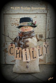 a snowman with a hat and scarf holding a sign that says chillly