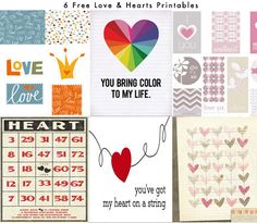 a collage of cards with hearts and words on them, all in different colors