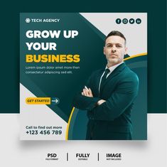 a business flyer with a man in a suit