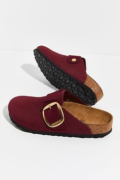 Signature suede clogs from Birkenstock get an upgrade featuring a large, elegant buckle that elevates the already iconic design.* Lightweight, cushioned EVA sole* Anatomically shaped cork-latex footbed* Adjustable buckled strap