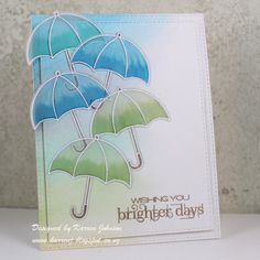 a card with two umbrellas on it that says, wishing you the brightest days