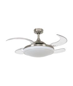 a ceiling fan with three blades on the top and two light bulbs on the bottom