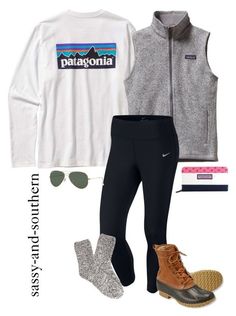 "#sassyandsouthernfall " by sassy-and-southern ❤ liked on Polyvore featuring Patagonia, NIKE, Forever 21, L.L.Bean, Ray-Ban and Vineyard Vines Patagonia Outfit, Gray Vest, How To Wear Leggings, Burberry Coat, Ray Ban Aviator, Estilo Preppy, Gisele Bundchen, Lazy Outfits, Gym Leggings