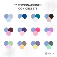 an image of different colors and shapes in the shape of circles with text that reads 12 combinaciones con celesite