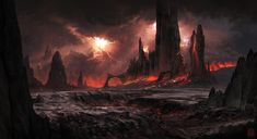 an image of a fantasy scene with fire and lava