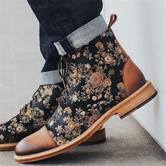 Category:Boots; Upper Materials:PU,Cloth; Embellishment:Splicing; Season:Winter; Gender:Men's; Activity:Walking; Toe Shape:Square Toe; Style:Classic,Vintage,Casual; Boot Shaft:Booties / Ankle Boots; Outsole Materials:Rubber; Occasion:Outdoor,Wedding; Closure Type:Lace-up; Function:Warm,Height Increasing,Comfortable; Pattern:Solid Colored; Listing Date:08/25/2023; 2024 Trends:Embroidery,Retro,Formal Shoes,Dress Shoes; Foot Length:null; Foot Width:null; Size chart date source:Measured by LightInTheBox. Western Fashion Men, Men's British Style, Latest Fashion Shoes, Heeled Lace Up Boots, Popular Boots, Boots Patterns, Martin Boots, Moda Vintage, Short Boots