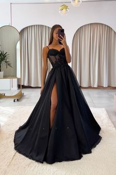 Lace Long Prom Dress, Prom Dress Black, A Line Evening Dress, Party Dress Sale, Black Spaghetti, Spaghetti Strap Prom Dress, Black Spaghetti Strap, Black Prom Dress