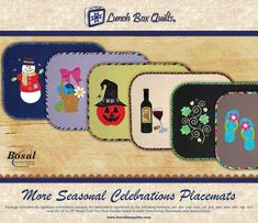 More Seasonal Celebrations Placemats Embroidery Quilt, Art Supplies Bag, Floral Font, Mug Rug Patterns, New Embroidery, Place Mats Quilted, Embroidery Blanks, Quilting Frames, Placemats Patterns