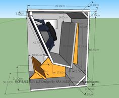 a drawing of an open door with measurements on the outside and inside, in front of a blue sky