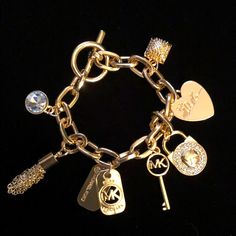 Charm Bracelet Of Key, Dog Tags, Locks And Others. 7.5 Inches Please Measure. Nwot Elegant Michael Kors Metal Jewelry, Jewelry Girl, London Bags, Michael Kors Jewelry, Cuff Watch, James Avery, Cute Diys, Stylish Jewelry, Charm Bracelets