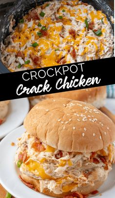 the crockpot chicken sandwich is ready to be eaten