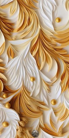 an abstract background with gold and white feathers