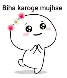 a cartoon character with pink flowers in her hair and the words, biha karoge muhuse