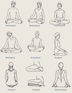 yoga poses for men and women with their names in the middle one is sitting on the floor