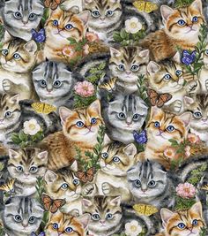 many cats with flowers and butterflies on them