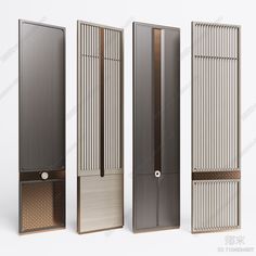 three different types of metal doors on a white background, one is open and the other has