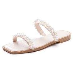 PRICES MAY VARY. [Feature]: Summer dressy sandals for women, exquisite two strap flats sandal decorated with sturdy pearl beaded, retro& fashion square open toe, low wedge heel, fancy women flat shoes [Style]: Pear Strap slip on sandals, unique dual pearl band sandal, cute and elegant walking sandals for every women, a must-have item in your everyday wardrobe [Comfortable]: These slip on slide slippers are composed of soft vegan leather. Comfortable and easy to match, convenient to slip on, and Flat Shoes Style, Hoco Shoes, Wedding Flats For Bride, Elegant Walking, Womens Flat Sandals, Beach Wedding Shoes, Pearl Shoes