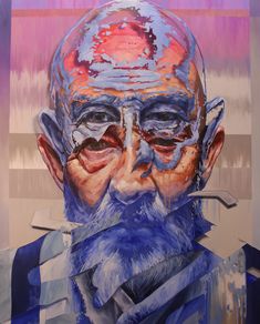 a painting of an older man with blue hair and beard